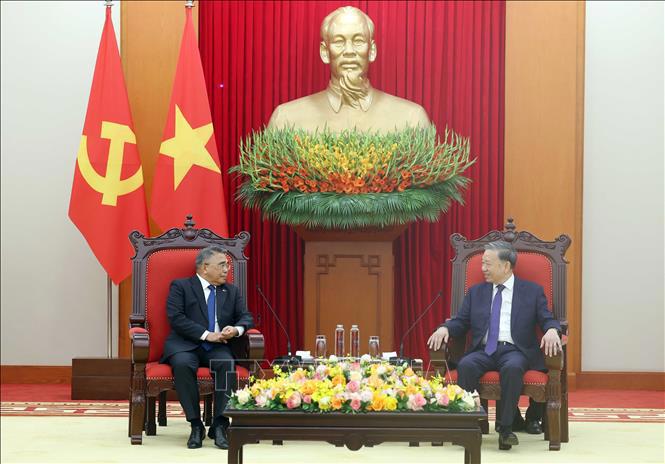 Tổng Bí thư Tô Lâm bày tỏ tin tưởng Đại sứ sẽ tiếp tục đóng góp thúc đẩy quan hệ Đối tác Chiến lược giữa Việt Nam và Philippines phát triển mạnh mẽ, toàn diện và thực chất hơn nữa, vì lợi ích của nhân dân hai nước, vì hòa bình, ổn định và phát triển ở khu vực và trên thế giới - Ảnh: TTXVN.  