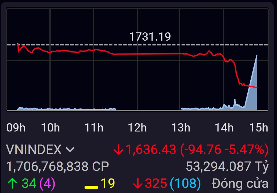 VN-Index có phiên giảm điểm lịch sử, sâu chưa từng có. 